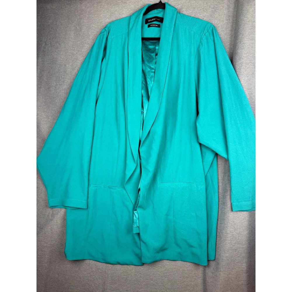 Studio by Torrid Teal Green Open Front Shawl Collar Blazer Jacket Plus Size 6